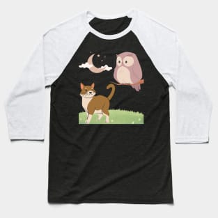 a cat and an owl Baseball T-Shirt